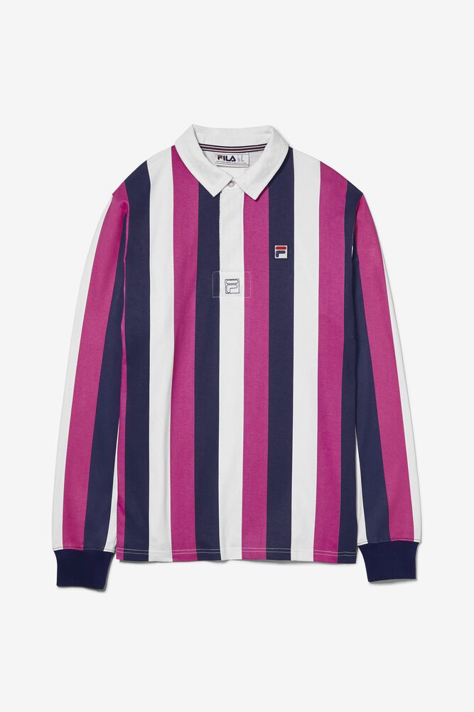 Fila Polo Herre Marineblå/Hvite/Rosa Grover Striped Rugby 374159-LXU